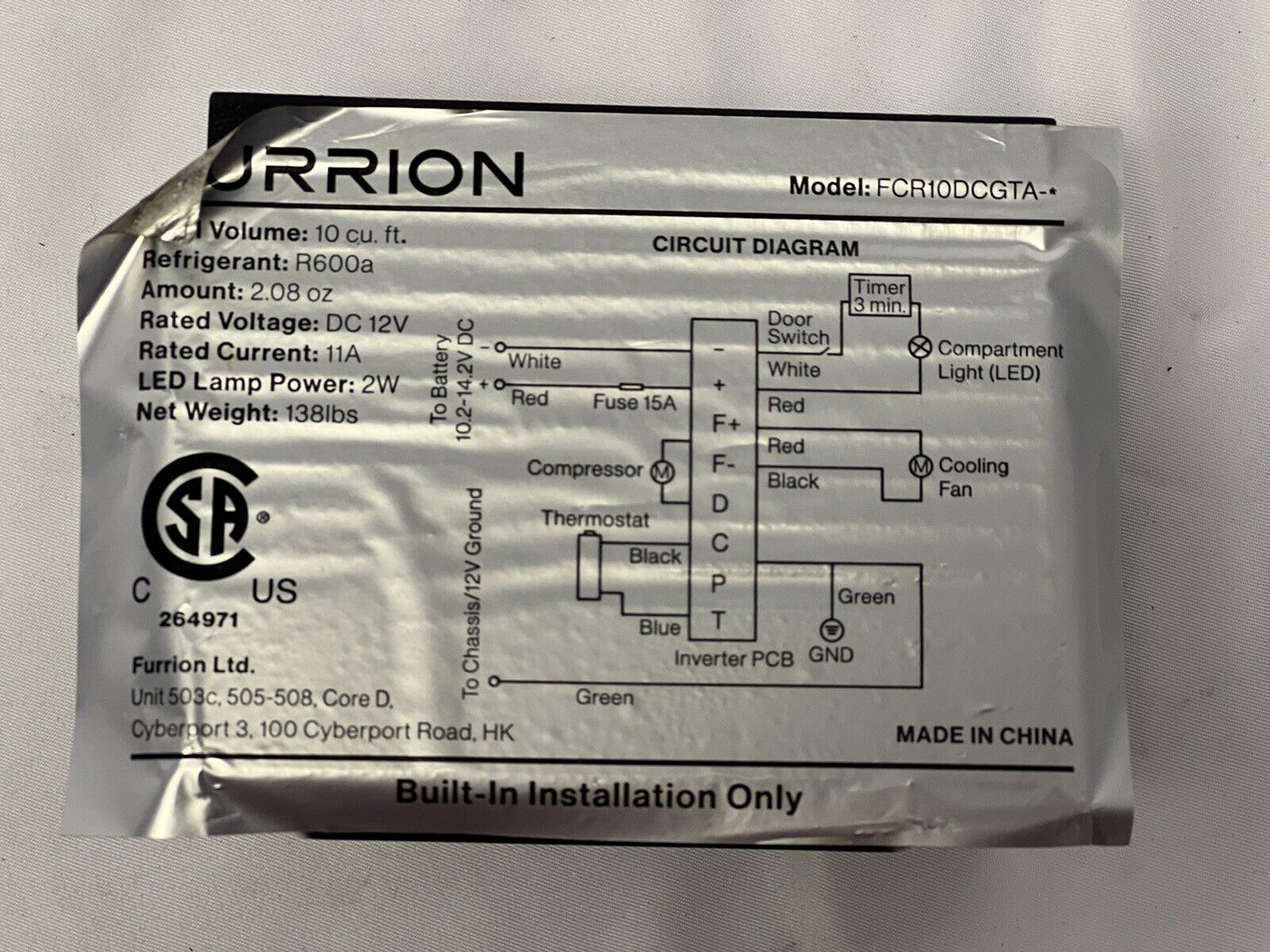 FURRION FCR10DCGTA REFRIGERATOR COMPRESSOR MODULE ZY-CC150DC12/24V-B3