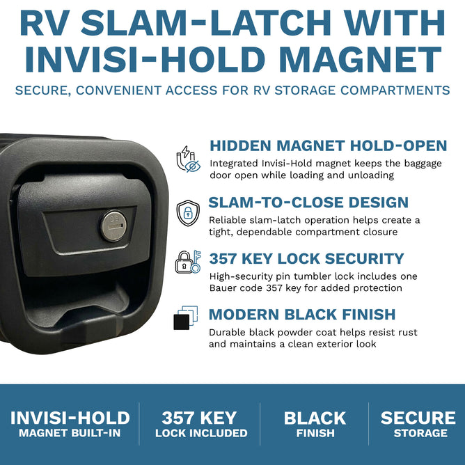 Lippert RV Slam-Latch Storage Door Latch Invisi Hold Magnet & Key 357