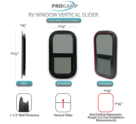 This 12" x 22" vertical slider RV replacement window is the perfect solution for updating your camper van or trailer. With its standard RV window size and vertical slider design, it offers a durable and easy-to-operate window that fits seamlessly into your recreational vehicle. Made from high-quality materials, this RV replacement window is built to last. Upgrade your camper or trailer with this versatile and reliable window today.